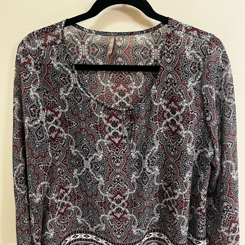 Stetson Black and Gray 3/4 Sleeve Blouse